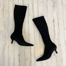Load image into Gallery viewer, Stuart Weitzman | Womens Black Suede Leather Pointed Toe Kitten Heel Sock Boots | Size: 6