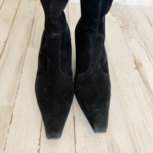 Load image into Gallery viewer, Stuart Weitzman | Womens Black Suede Leather Pointed Toe Kitten Heel Sock Boots | Size: 6
