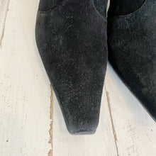 Load image into Gallery viewer, Stuart Weitzman | Womens Black Suede Leather Pointed Toe Kitten Heel Sock Boots | Size: 6