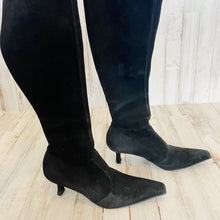 Load image into Gallery viewer, Stuart Weitzman | Womens Black Suede Leather Pointed Toe Kitten Heel Sock Boots | Size: 6