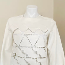 Load image into Gallery viewer, Tibi | Womens Cream Laser Cut Front Long Sleeve Top | Size: XS