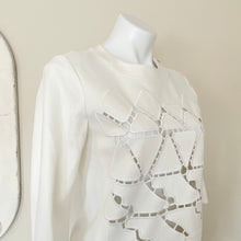 Load image into Gallery viewer, Tibi | Womens Cream Laser Cut Front Long Sleeve Top | Size: XS