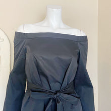 Load image into Gallery viewer, Tibi | Womens Black Off Shoulder Tie Waist and Sleeve Midi Dress | Size: 0