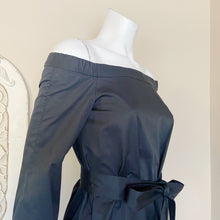 Load image into Gallery viewer, Tibi | Womens Black Off Shoulder Tie Waist and Sleeve Midi Dress | Size: 0