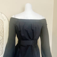 Load image into Gallery viewer, Tibi | Womens Black Off Shoulder Tie Waist and Sleeve Midi Dress | Size: 0