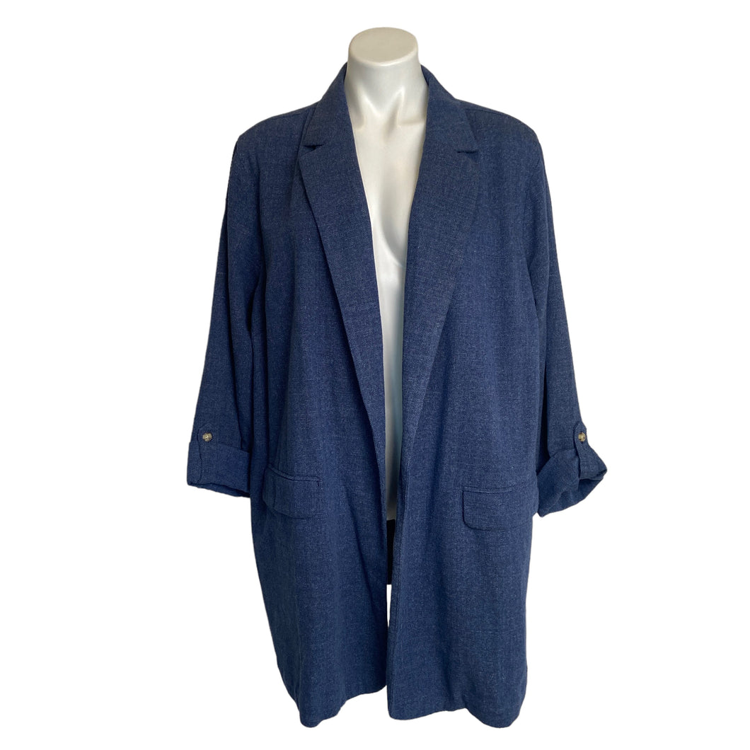 J. Jill | Women's Blue Denim Like Knit Blazer Jacket with Roll Up Sleeves | Size: 2X