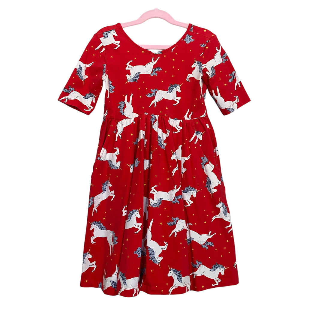 Hanna Andersson | Girls Red with Unicorn Print Short Sleeved Fit and Flare Dress | Size: 8Y