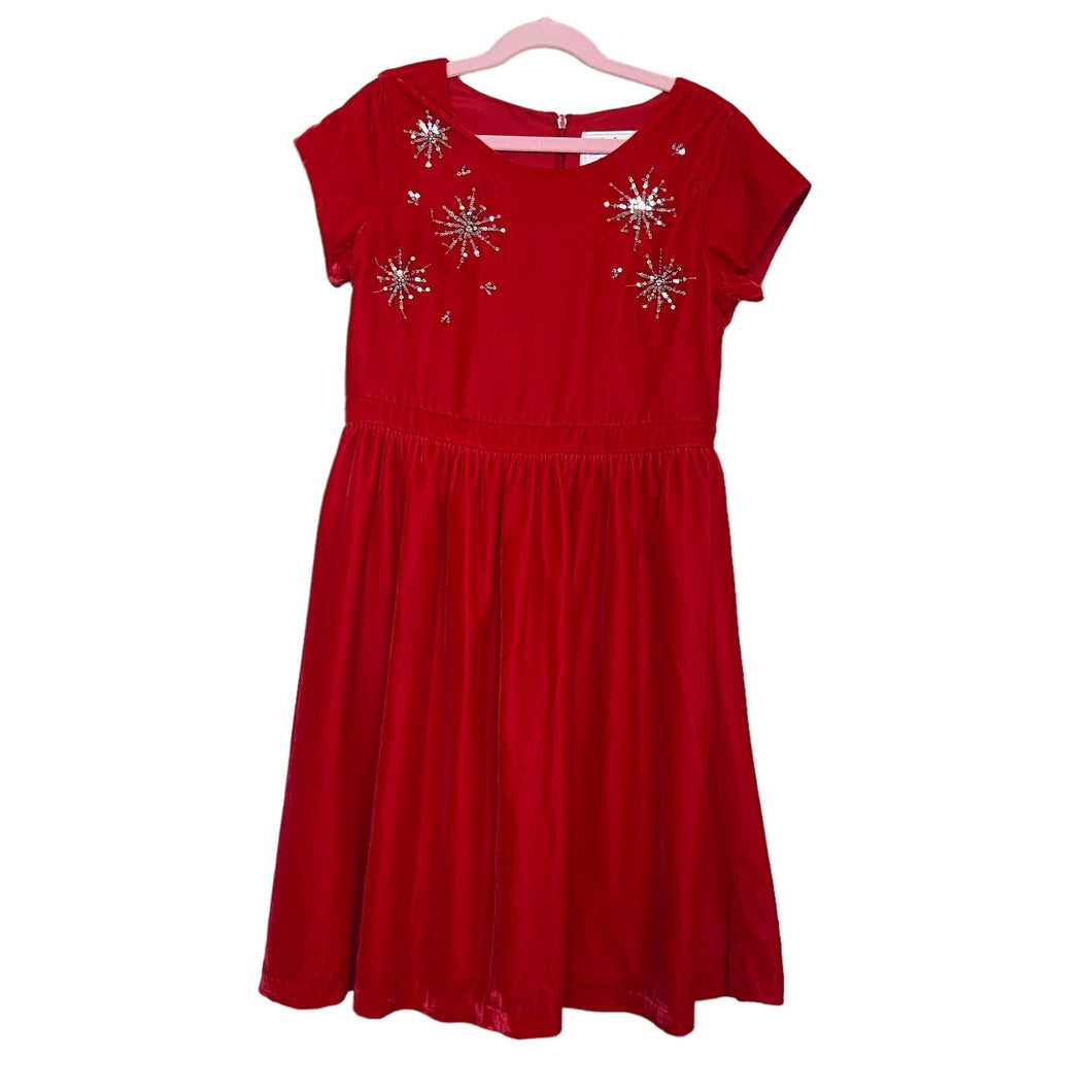 Gymboree | Girls Red Sparkle Star Detail Velvety Short Sleeved Dress | Size: 10Y