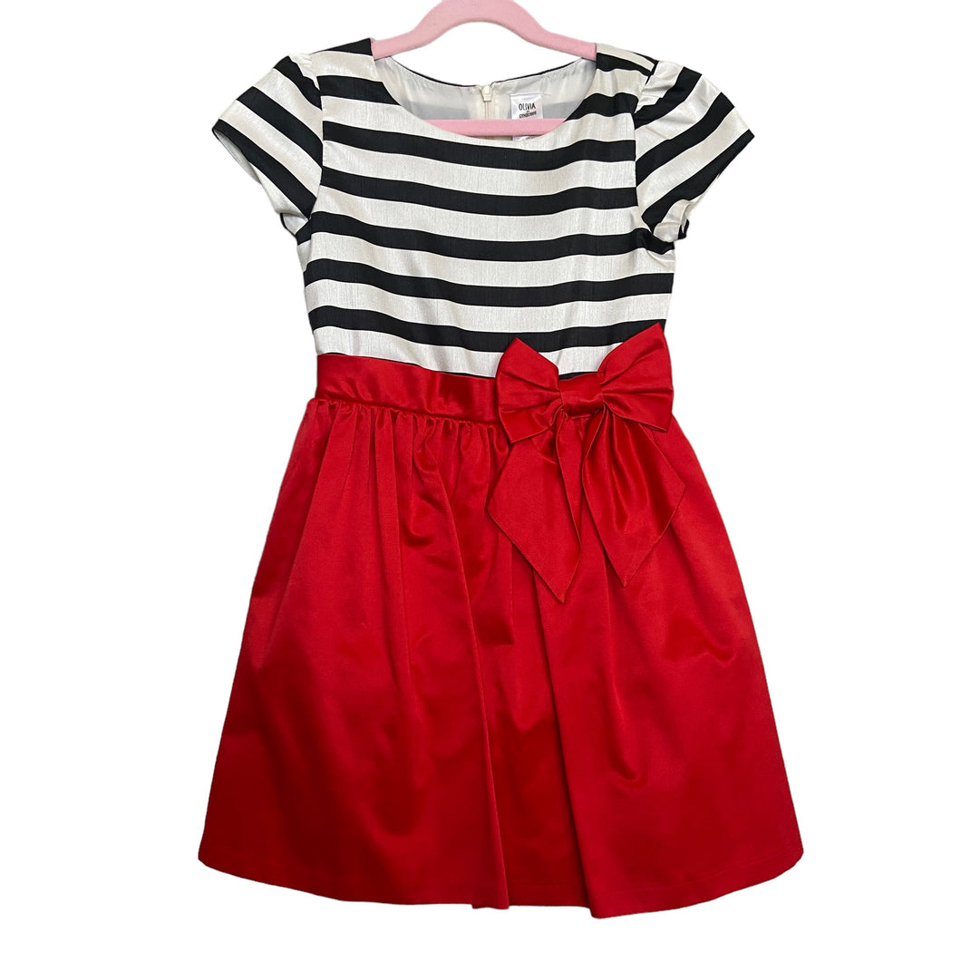 Gymboree | Girl's Black and White Stripe with Red Bow Dress | Size: 7Y