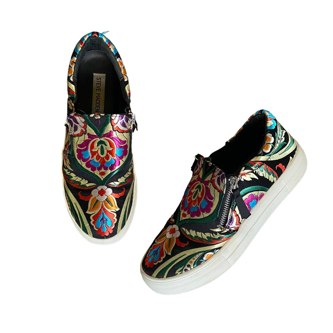 Steve Madden | Women's Black Colorful Embroidered Geary Slip On Sneakers | Size: 7