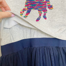 Load image into Gallery viewer, Gap | Girl&#39;s Gray and Navy Blue Unicorn Sequin Dress | Size: 10Y
