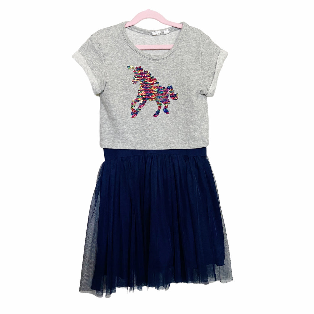 Gap | Girl's Gray and Navy Blue Unicorn Sequin Dress | Size: 10Y