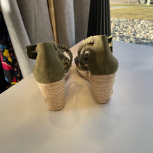 Load image into Gallery viewer, Tory Burch Women’s Green Leather Ankle Strap Espadrille Wedge Sandal – Size 10 | Classic Summer Style | SAVOUR Clothing