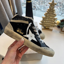 Load image into Gallery viewer, Golden Goose Black Mid Star Velvet Glitter Sneakers size 37