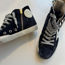 Load image into Gallery viewer, Side view Golden Goose navy sneakers with white star logo