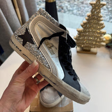 Load image into Gallery viewer, Golden Goose Silver Sequin Black Star Dreamed in Venice Slide Sneakers size 36