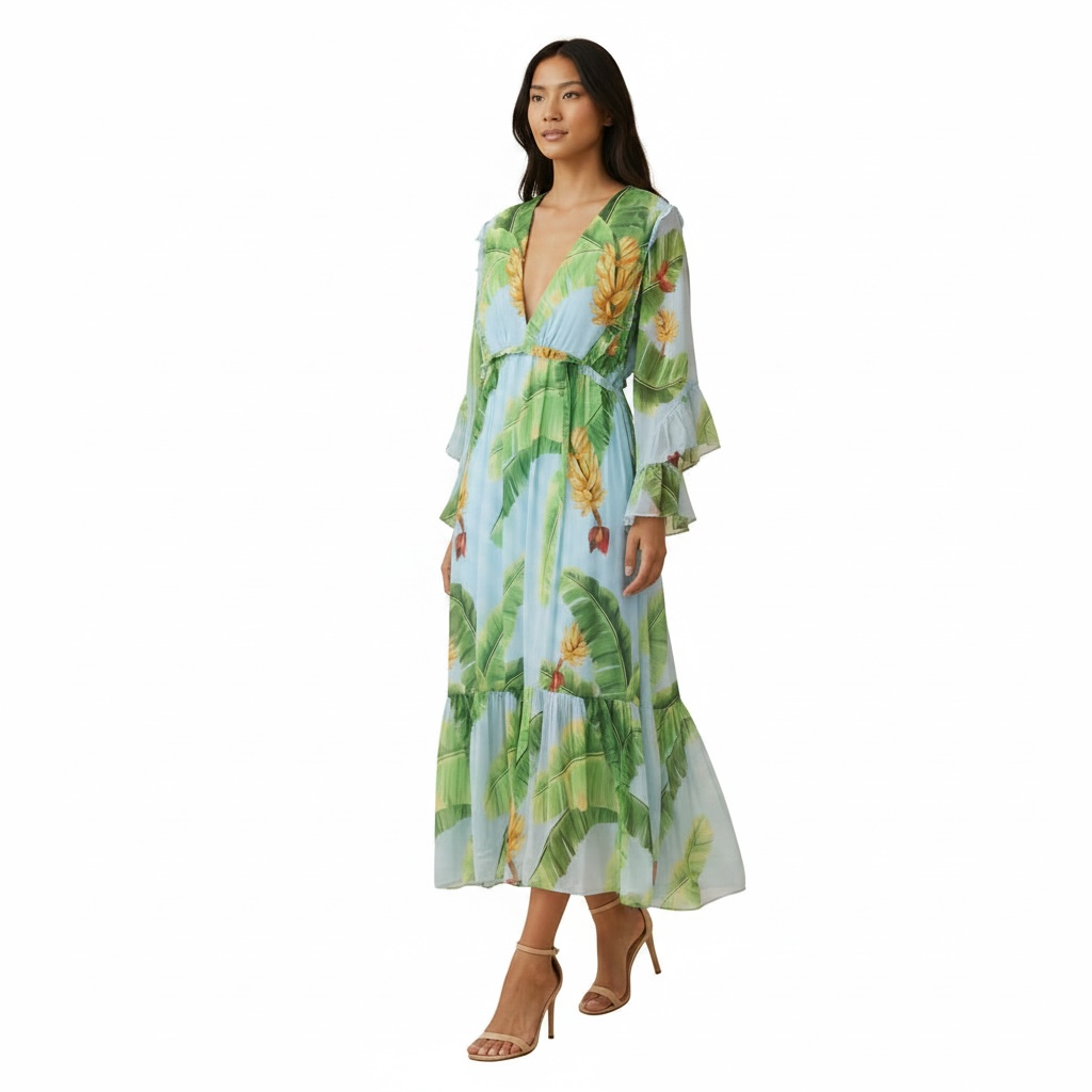 farm rio blue banana dress BLUE Banana Grapes Sleeveless Lenzing Ecovero Maxi Dress