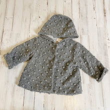 Load image into Gallery viewer, Bonnet A Pompon | Girls Gray Wool Blend Snap Front Hooded Cardigan | Size: 12M
