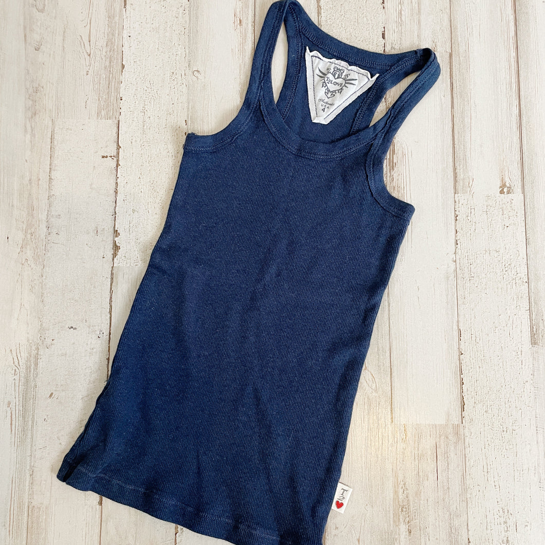T2 Love | Girls Navy Blue Cotton Ribbed Tank Top | Size: 4T