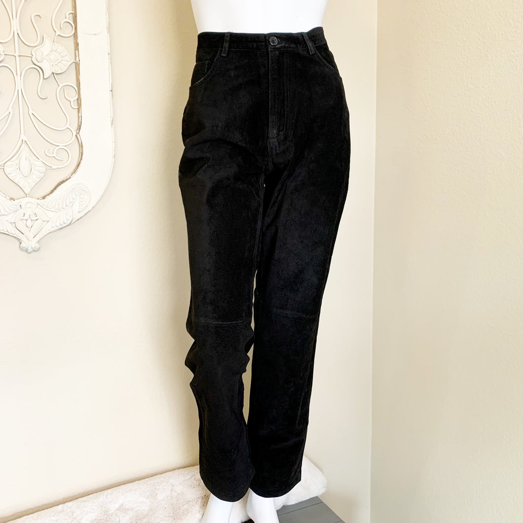Women's Black Suede Leather Pants | Size: M