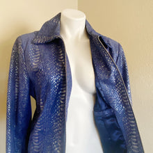 Load image into Gallery viewer, Pamela McCoy | Womens Purple and Blue Shimmer Snakeskin Leather Zip Jacket | Size: M
