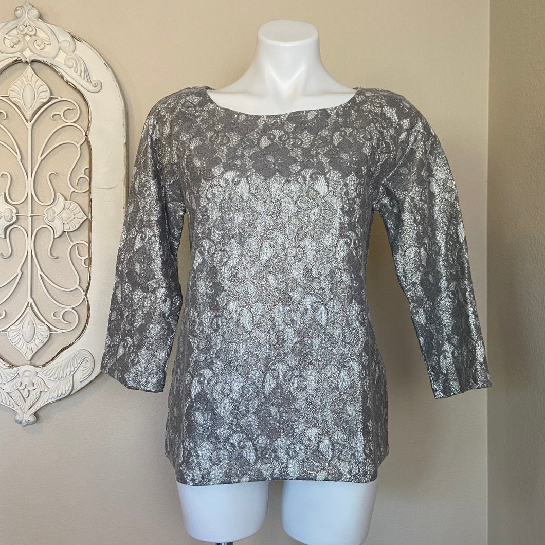 Banana Republic | Women's Silver, Cream and Gold Metallic Lace Long Sleeve Formal Top | Size: M