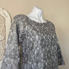 Load image into Gallery viewer, Banana Republic | Women&#39;s Silver, Cream and Gold Metallic Lace Long Sleeve Formal Top | Size: M
