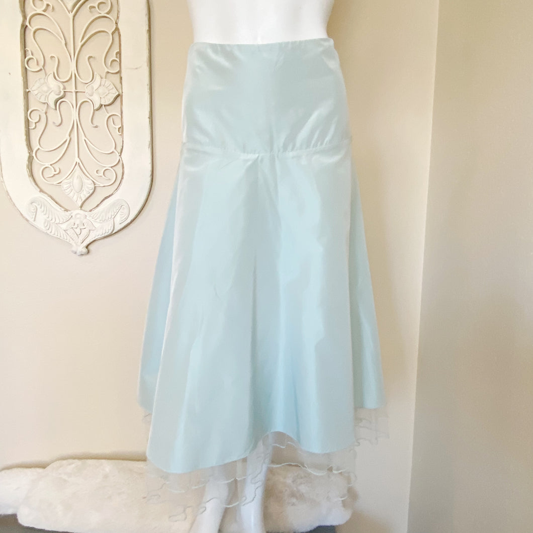Michelle DeCourcy | Women's Light Blue Satin Fit and Flare Skirt with Tulle Bottom | Size: XS