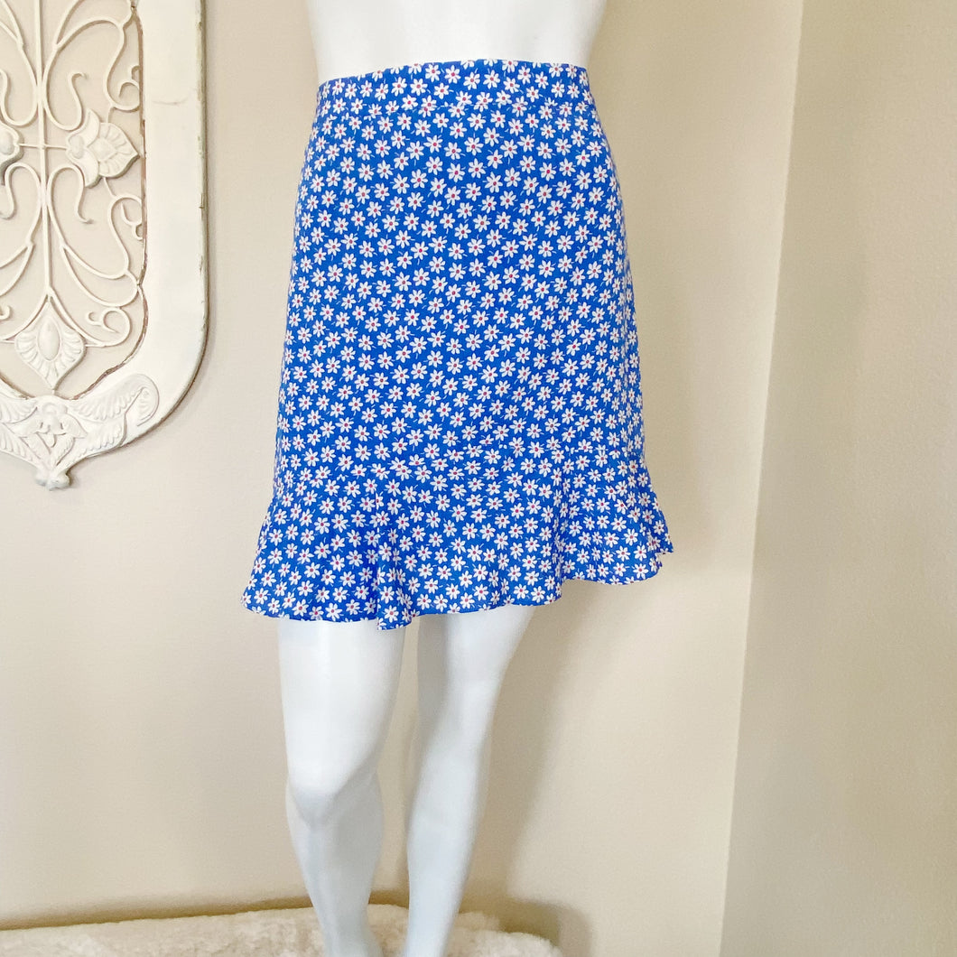Madewell | Women's Blue and White Ruffle-Edge Skirt in Mini Daisy | Size: 6