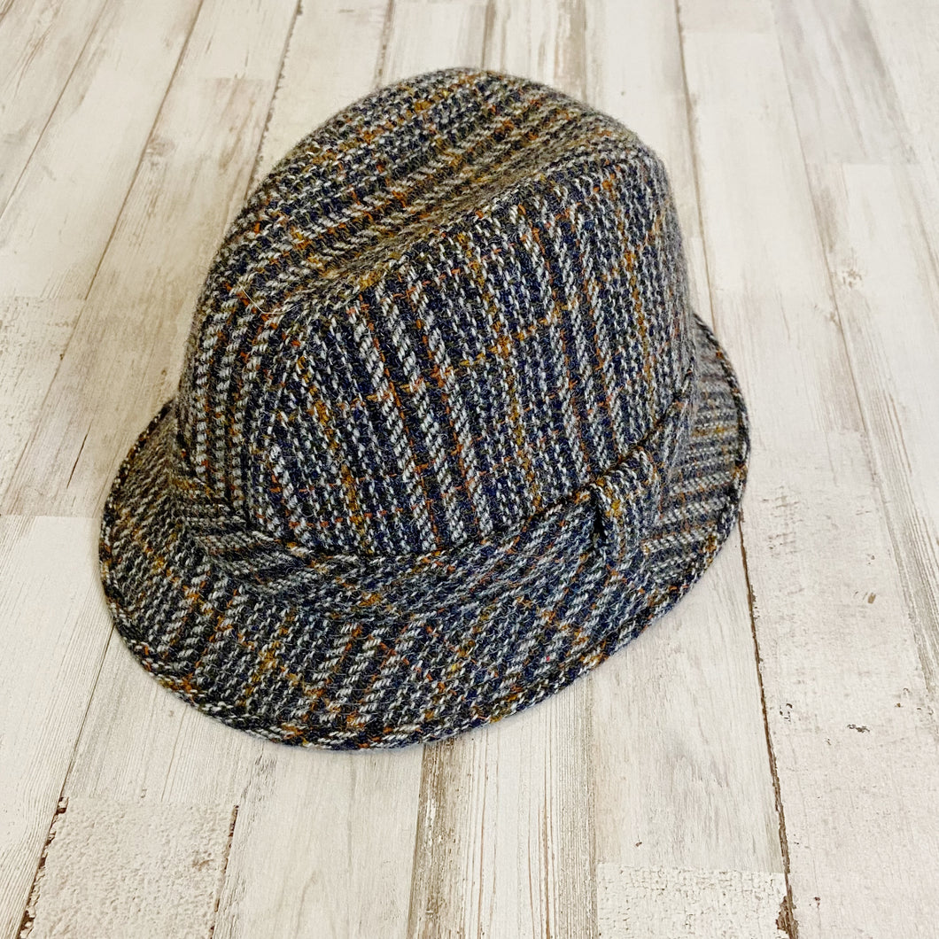 Wonderwool | Gray and Brown British Plaid Tweed Wool KingFisher Trilby Hat | Size: M