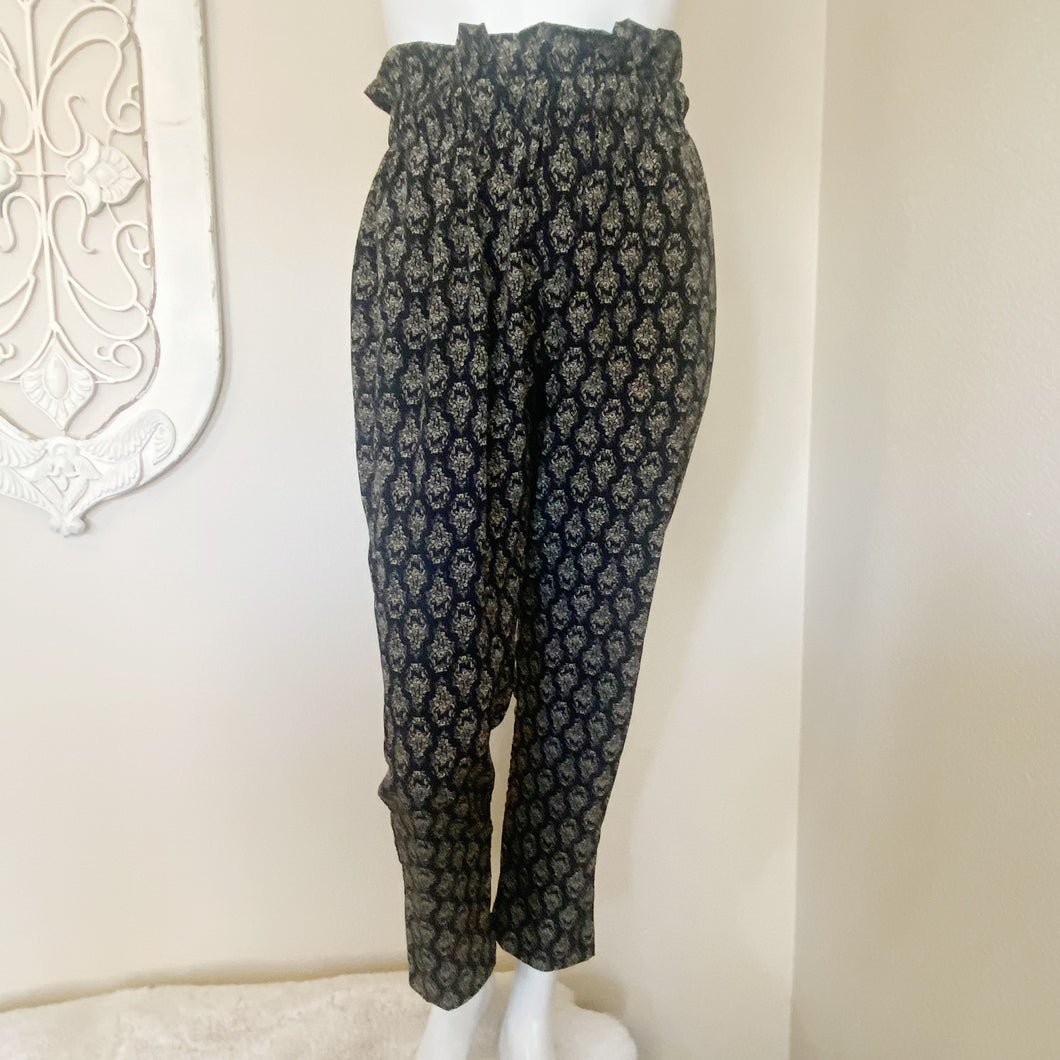 Umgee Jr. | Girls Black and Tan Boho Pattern Paper Bag Waist Pull On Pants | Size: 12-14Y