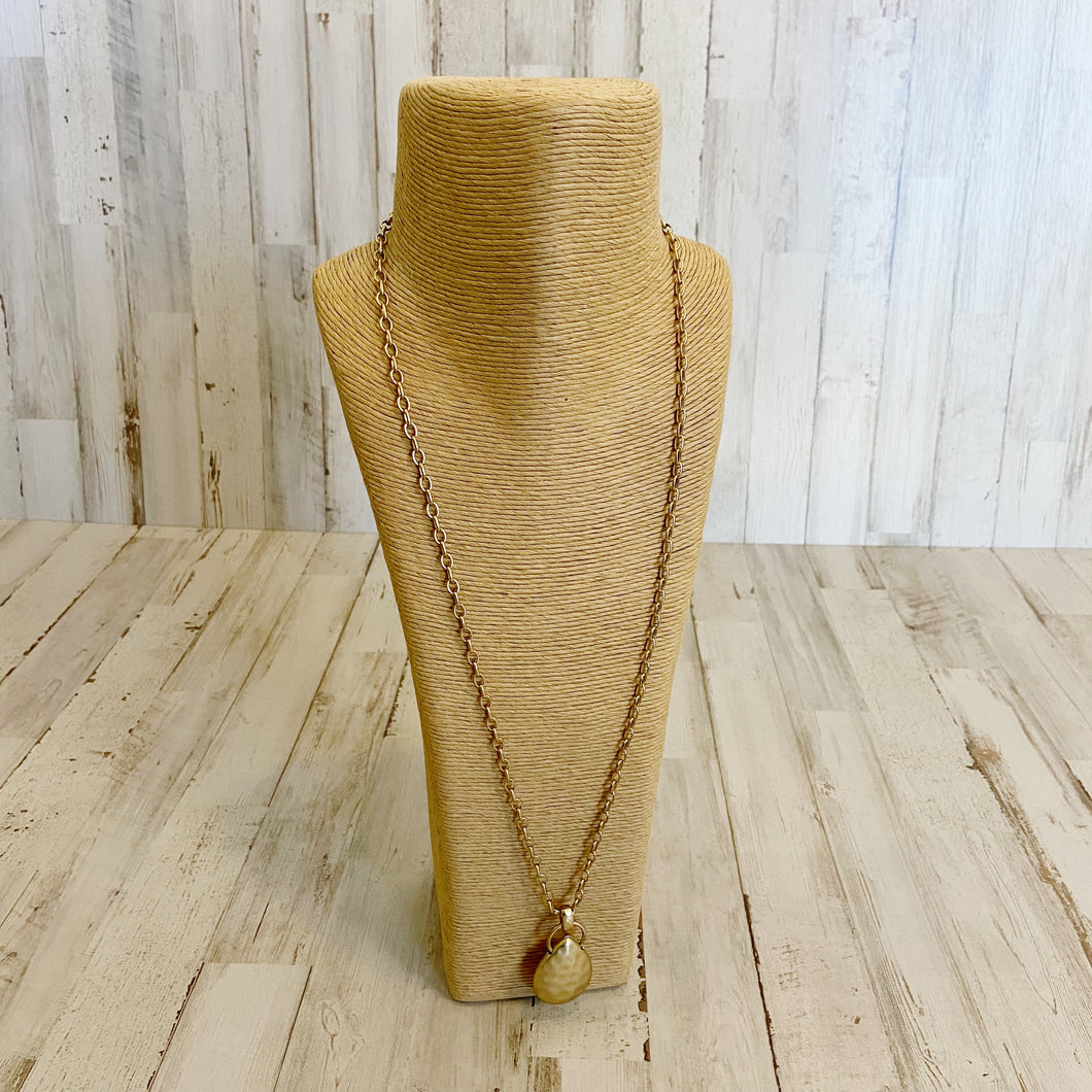 Womens Gold Hammered Teardrop Chain Necklace