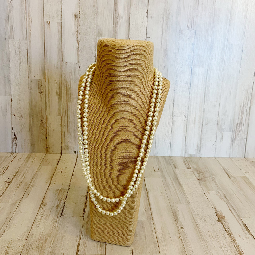 Womens Long Vintage Faux Pearl Strand Necklace
