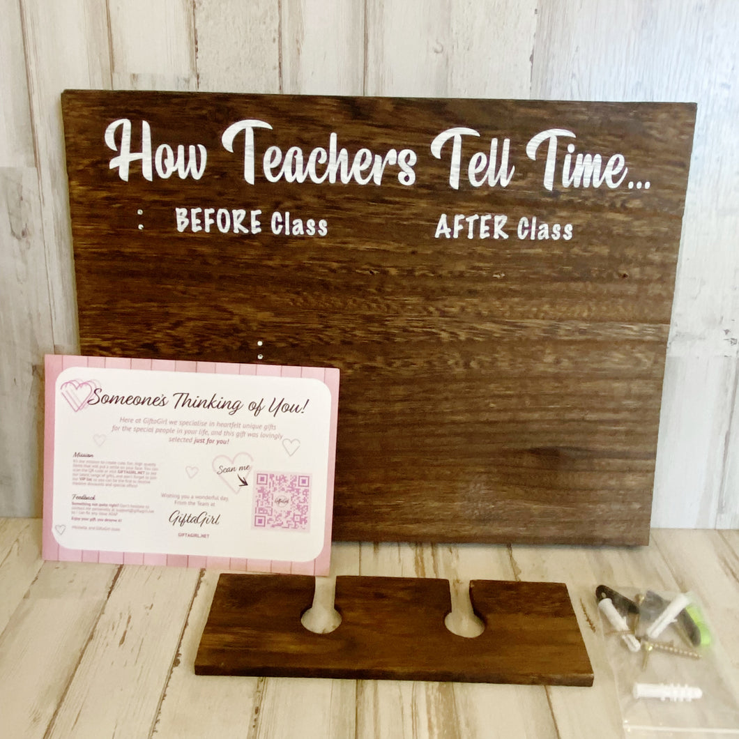 GiftAGirl | How Teachers Tell Time Wooden Coffee and Wine Glass Wall Holder with Tags