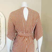 Load image into Gallery viewer, Faithful The Brand | Women&#39;s Rust and White Stripe Tie Knot Front Jumpsuit | Size: 4
