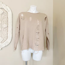 Load image into Gallery viewer, Q | Womens Beige Distressed Knit Pullover Sweater | Size: L
