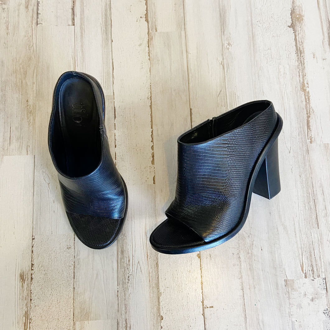 Tibi | Womens Black Leather Snakeskin Open Toe Heel Slide | Size: 37