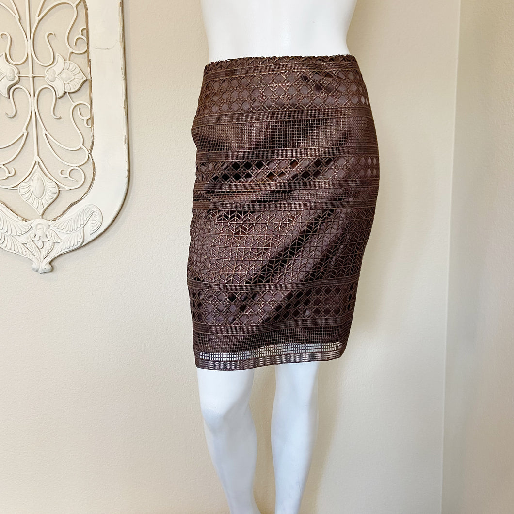 White House Black Market | Womens Brown and Copper Laser Cut Pencil Skirt | Size: 0