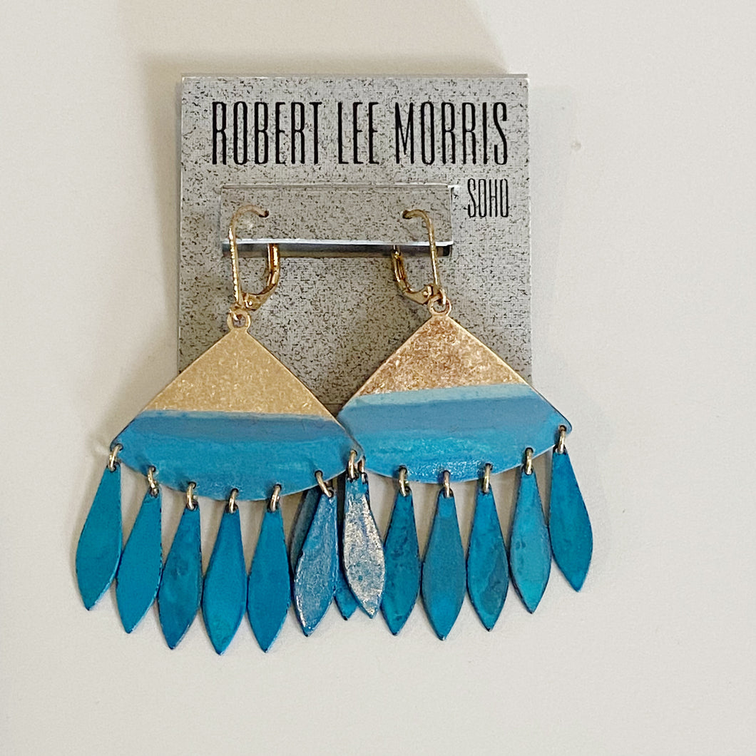 Robert Lee Morris | Womens Teal and Gold Painted Boho Style Dangle Earrings