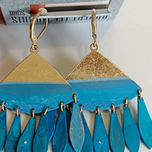 Load image into Gallery viewer, Robert Lee Morris | Womens Teal and Gold Painted Boho Style Dangle Earrings
