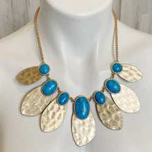 Load image into Gallery viewer, Southern Living | Womens Hammered Gold and Turquoise Statement Necklace with Tags
