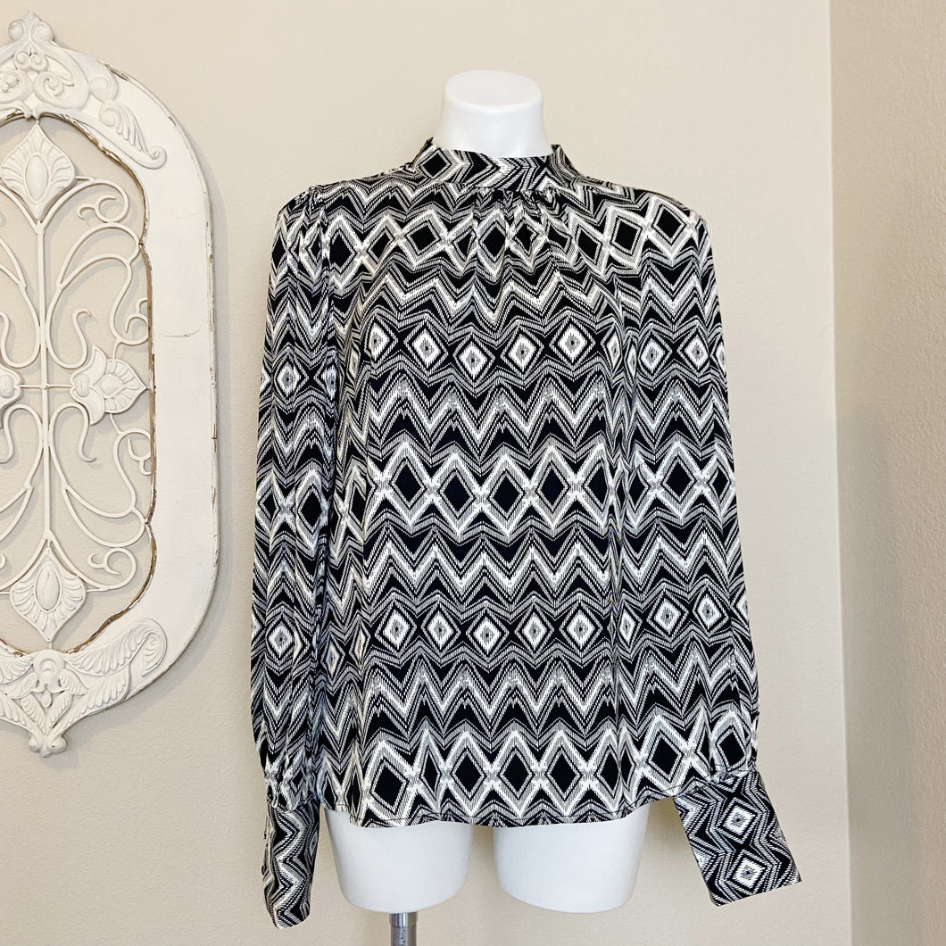 Joie | Womens Black and White Pattern Long Sleeve Blouse with Tags | Size: XL