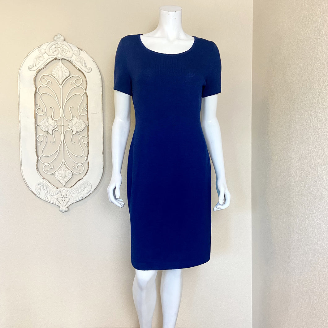 St. John | Womens Navy Blue Wool Blend Knit Short Sleeve Dress with Tags | Size: 6