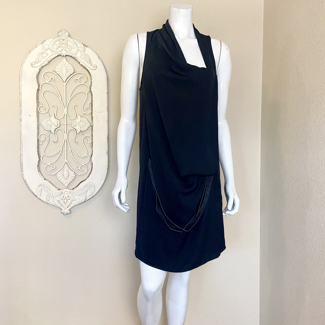 Helmut Lang | Womens Black Sleeveless Goat Leather Belt Dress | Size: 8