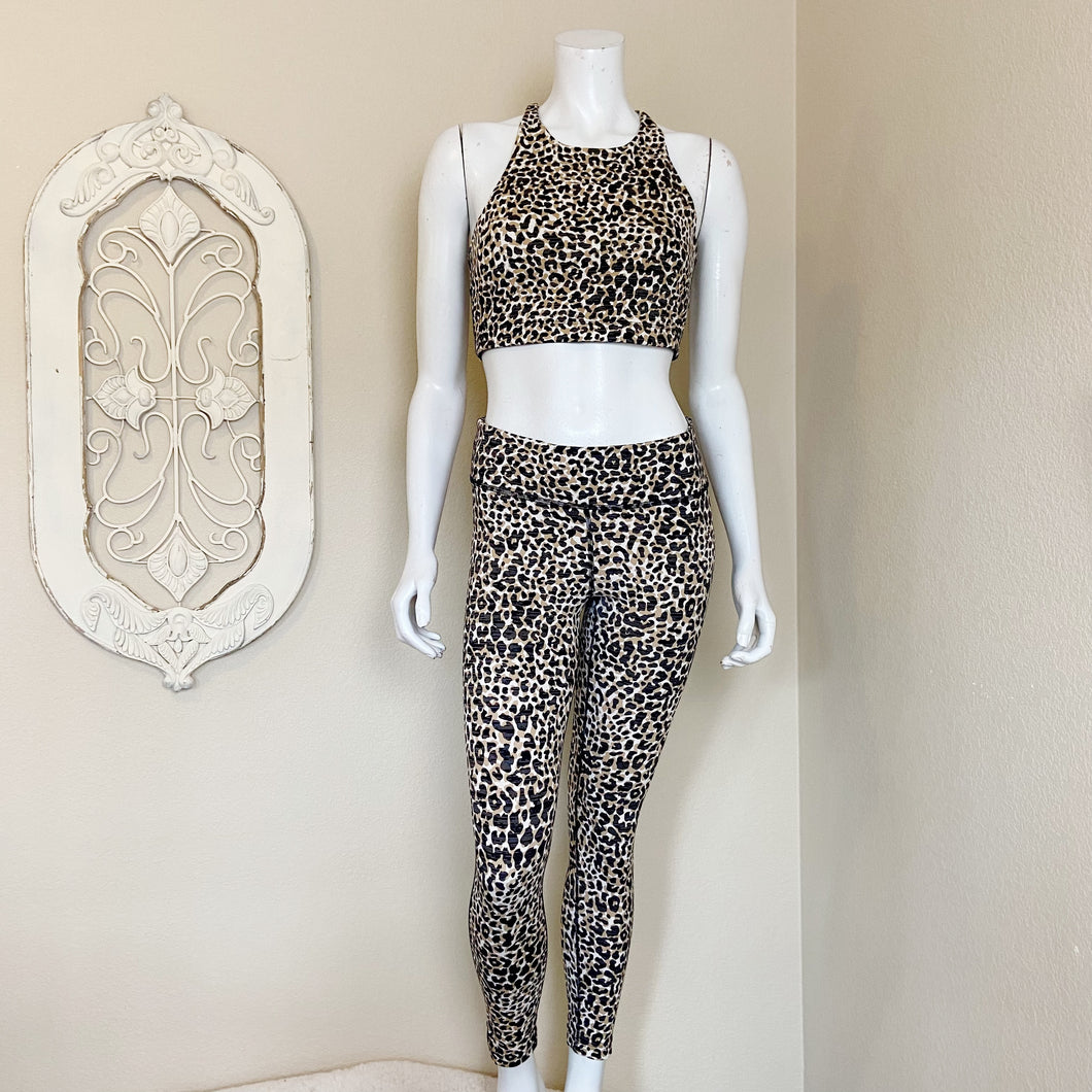 Outdoor Voices | Womens Leopard Print Crop Top and Workout Legging Set | Size: M