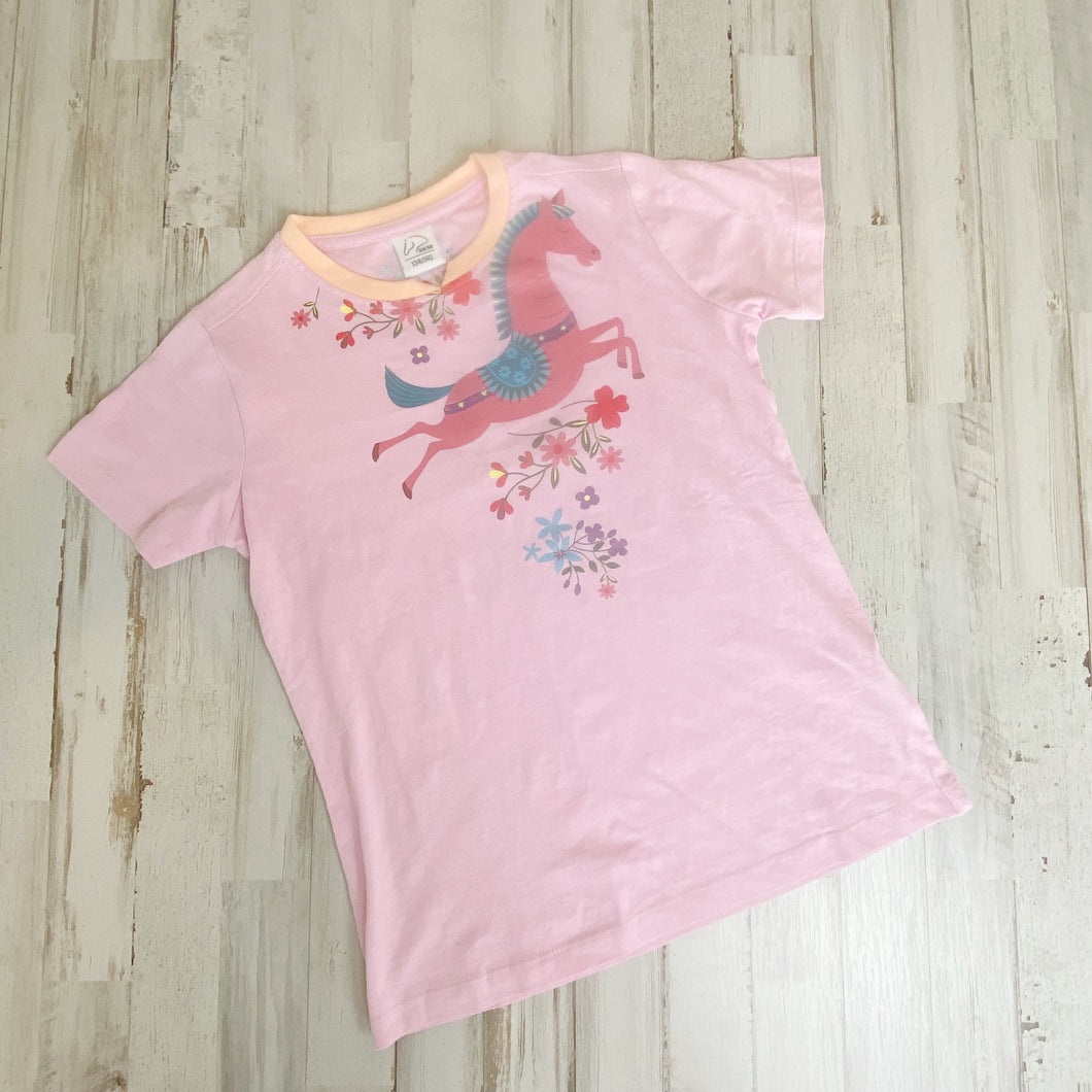 HKM | Girls Pink Horse and Flower Print Short Sleeve Shirt | Size: 7Y