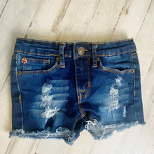 Load image into Gallery viewer, Hudson | Girls Dark Wash Distressed Fray Cut Off Denim Shorts | Size: 4T
