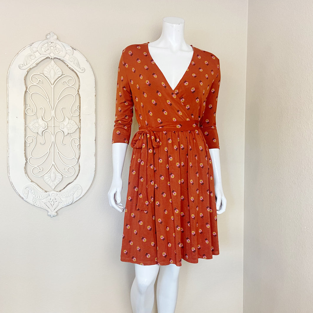 Matilda Jane | Womens Burnt Orange and Floral Print Faux Wrap Dress | Size: S