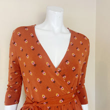 Load image into Gallery viewer, Matilda Jane | Womens Burnt Orange and Floral Print Faux Wrap Dress | Size: S

