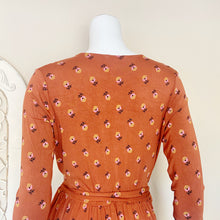 Load image into Gallery viewer, Matilda Jane | Womens Burnt Orange and Floral Print Faux Wrap Dress | Size: S
